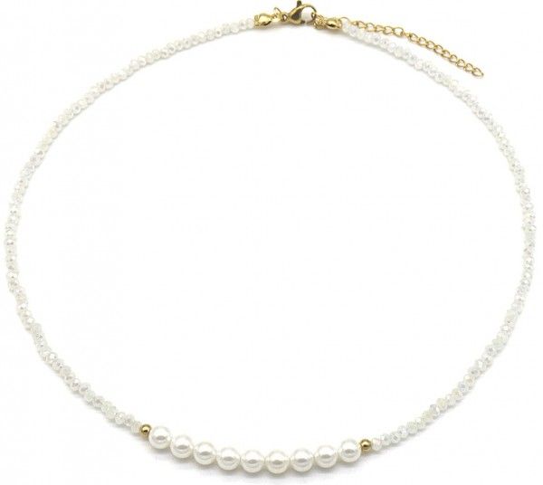 Witte glaskralen ketting met parels