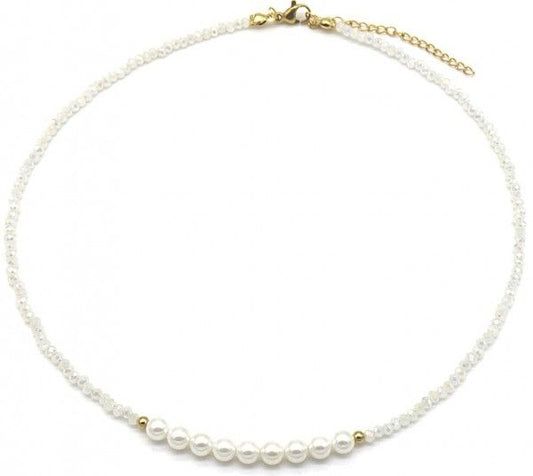 Witte glaskralen ketting met parels