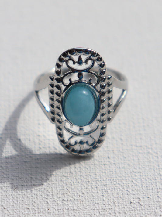 Zilverkleurige stainlees steel ring met blauwe steen(18mm)