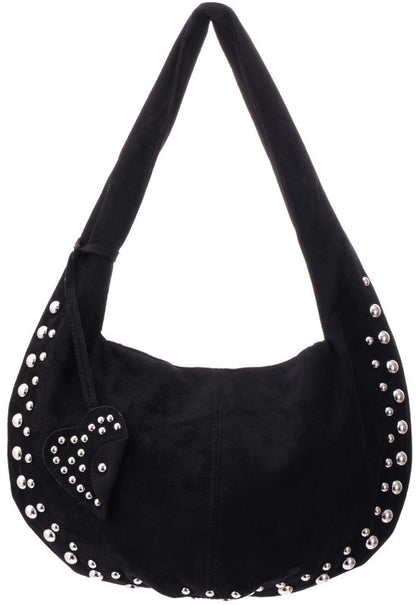 Zwartesuedelookhandtasmetstuds