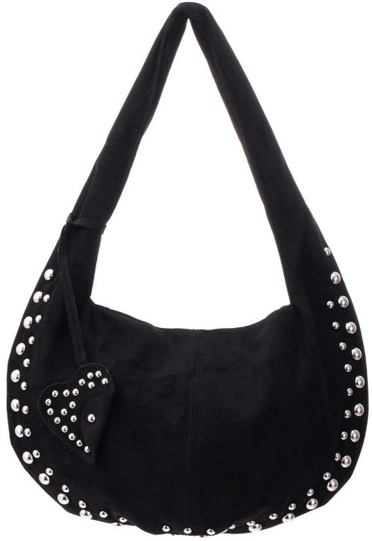 Zwartesuedelookhandtasmetstuds